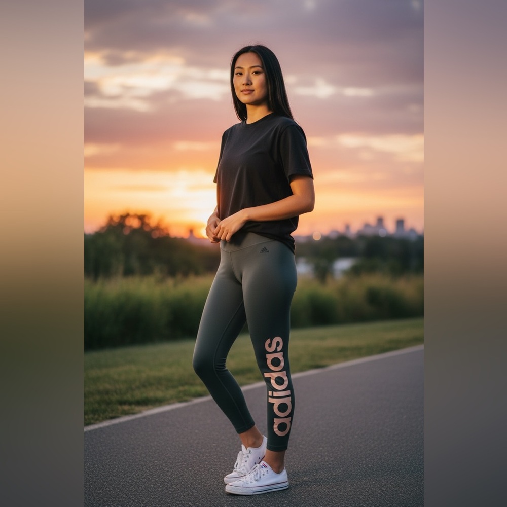 Adidas woman’s Climalite Olive linear logo Leggings Size XL